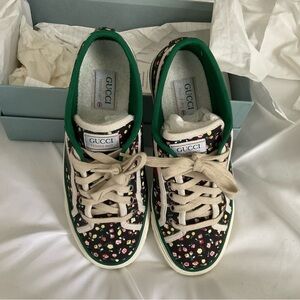 Gucci Black Floral Sneakers with Cream Laces